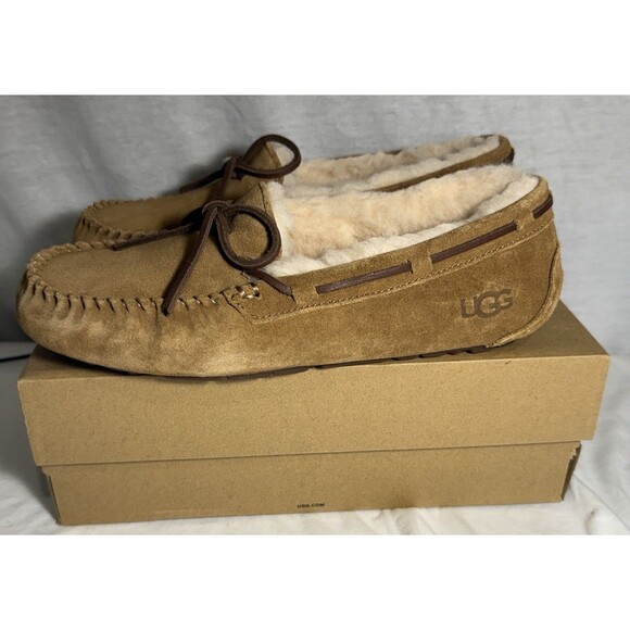 UGG Shoes - NEW NIB UGG Dakota Chestnut Suede Fur Slippers Womens Size 9 Brown Slip Ons